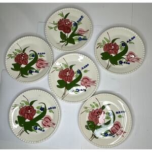 6 Blue Ridge Southern Potteries Bluebell Bouquet Dessert Plates 6" Cottagecored